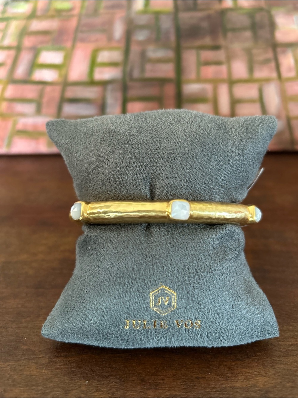 Julie Vos Gold Hammered Bangle with White Accents